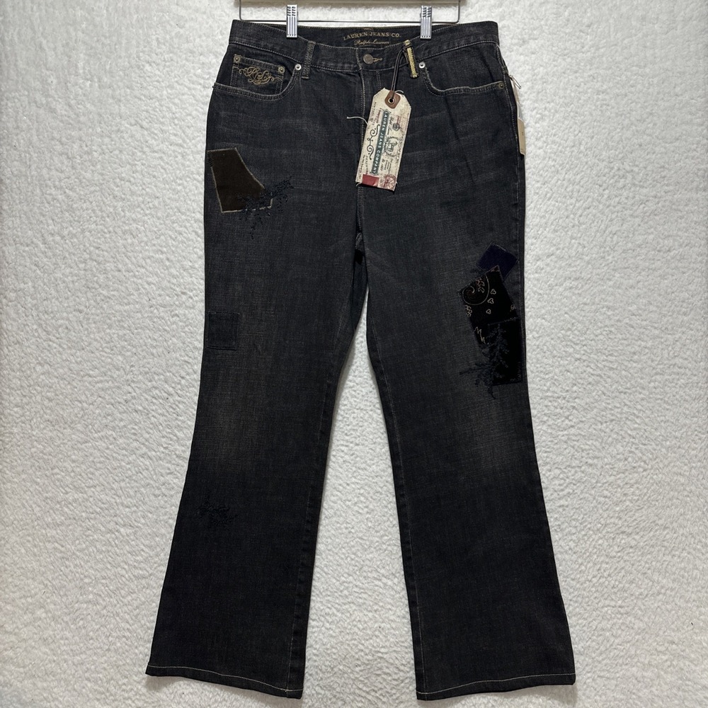 Y2K Vintage Lauren Jeans Co. Ralph Lauren Size 12 Black With Decorative Patches